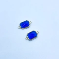 Classic deep blue rectangular gemstone charm with gold plated dual hooks for DIY jewelry - Blue