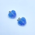 Royal blue sugar-textured heart pendants with glitter bead finish for DIY jewelry - Blue / Silver