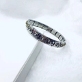 Vintage stainless steel Italian modular bracelet with blue and white floral enamel details - Blue White Geometric (25)