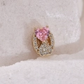 Pink heart charm with sparkling white zircons and gold plating for DIY jewelry making - 15 (Gold)