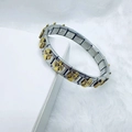 Italian charm bracelet in stainless steel with golden eagle links on silver band - Silver Gold Eagle Style