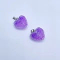 Two purple sugar-coated heart pendants with silver clasps for DIY jewelry making - Purple / Silver
