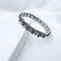 Italian style stainless steel elastic bracelet with blue and gold floral enamel charms - Gold Blue Iris (24)