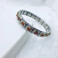 Bracelet à maillons en acier inoxydable italien avec gemme rouge et perle blanche - Style Faux Gemme Rouge (5)