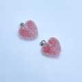 Pink sugar-coated heart pendant with silver loop for DIY necklace and phone charms - Red / Silver