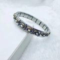 Bracelet italien en acier inoxydable avec maillons en émail ovale bleu et doré - Style Émail Bleu Blanc (6)