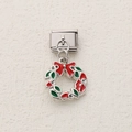 Italian modular charm featuring Christmas wreath design with red bow on silver base - Wreath