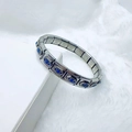 Silver stainless steel modular bracelet with dark blue enamel geometric flower detail - Deep Blue Geometric (28)