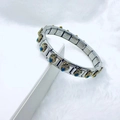 Italian modular charm bracelet with gold floral relief and round blue turquoise stone - Gold Border Blue Stone (29)