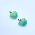 Candy sugar gradient heart charms with yellow green blue glitter and silver clasps - Green / Silver
