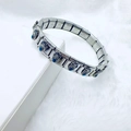 Vintage stainless steel stretch bracelet featuring blue oval stones and floral engraving - Retro Oval Blue (30)