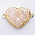 Herz-Verbinder mit Champagner-Kristall-Druzy in 18K Goldrahmen für DIY-Schmuck - Milchweiß