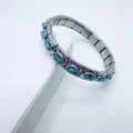 Bracelet rétro en acier inoxydable avec pierres de turquoise ovales et fini poli - Style Texture Turquoise Bleue (9)