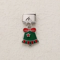 Italian charm link featuring a green Christmas bell with red bow for DIY bracelets - Green Bell