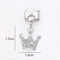 Silver crown charm pendant with sparkling crystals for modular DIY bracelets - Crown
