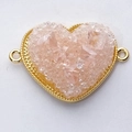 Herz-Anhänger aus rosa Druzy-Stein mit Goldrahmen für DIY-Schmuckherstellung - Rosa