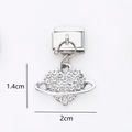 Silver heart saturn alloy charm with crystals for DIY modular bracelet 1.4cm by 2cm size - Planet Heart