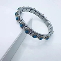 Bracelet modulaire vintage en acier inoxydable avec turquoises et cadre torsadé doré - Style Turquoise Motif Corde Doré (12)