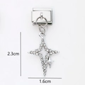 Silver star charm with rhinestones and modular link for DIY bracelets, 2.3cm - Four-pointed Star