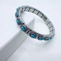 Bracelet vintage en acier inoxydable avec pierres ovales de couleur turquoise - Style Turquoise Incrusté de Perles (13)
