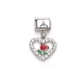 Italienisches Charm-Herz-Glied mit roter Emaille-Rose und weißen Kristalldetails - Herz Rote Rose Stil (5)