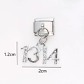 Italian modular charm featuring number 1314 with sparkling crystals on metal link - 1314 Number