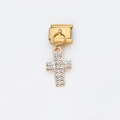 Charm modulare per bracciale fai-da-te con pendente a croce dorata e zirconi pavé - Croce