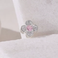 Silver flower charm with pink center stone and white crystals for DIY jewelry - 9 (Silver)