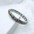 Bracelet à breloques italien en acier inoxydable avec motif X géométrique bleu et bords dorés - Style X Géométrique Bleu (14)