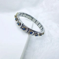 Bohemian stainless steel modular bracelet featuring vintage gold flowers and blue stones - Retro Blue Stone Flower (36)