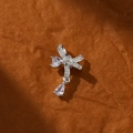 Elegante ciondolo a fiocco in argento con diamanti e goccia di pietra in zircone - Ciondolo Goccia d'Acqua Fiocco Cuore (13) / Argento