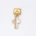 Charm italiano dorato con pendente a croce in smalto bianco e cristalli lucidi - Croce con Semi-Zirconia
