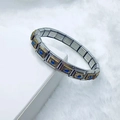 Bracelet italien modulaire en acier inoxydable avec cadre doré et émail bleu - Style Pierre Bleue Vintage Doré (17)