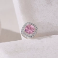 Square pink crystal charm with white zircon halo set in silver for DIY jewelry - 12 (Silver)