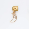 Charm modulare luna dorata con smalto bianco e strass per bracciale italiano - Luna