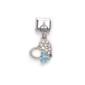 Italienisches Charm-Glied mit Herzanhänger, blauer Emaille-Schleife und weißen Kristallen - Herz Hellblauer Schmetterling Stil (9)