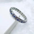 Bracelet modulaire vintage en acier inoxydable avec résine ovale bleue et motifs rétro - Style Gravé Ovale Bleu (18)