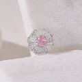 Floral silver stud earring with pink gemstone and sparkling diamond accents on stone - 13 (Silver)