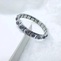 Italian style silver stainless steel bracelet with vintage blue enamel floral links - Retro Flower Blue Core (40)