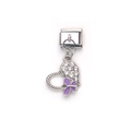 Italienischer Charm mit Silberherz, Strass und lila Emaille-Schmetterling auf Edelstahl - Herz Lila Schmetterling Stil (10)