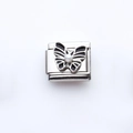 Italian charm link with black enamel butterfly and pearl center in stainless steel - Black Butterfly