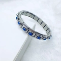 Bracelet modulaire en acier inoxydable avec cabochons bleus et motifs floraux - Style Pierre Bleue Florale Vintage (19)