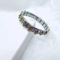 Italian style stainless steel link bracelet featuring golden cross and blue stone inlay - Cross Blue Bead Style (41)
