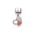 Italienischer Modul-Charm aus Silberstahl mit Strass-Herz und rotem Emaille-Schmetterling - Herz Roter Schmetterling Stil (11)