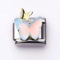 Italian charm link featuring a pastel blue resin butterfly with gold metal accent - Double-Layer Light Pink Blue Butterfly (15)