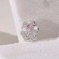 Silver flower charm with central pink stone and rectangular zircon accents for DIY jewelry - 14 (Silver)