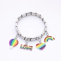 Rainbow charm stainless steel Italian link bracelet with hot air balloon and heart pendants - Rainbow