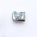 Italian modular stainless steel charm with light blue enamel butterfly and pearl accent - Blue Butterfly