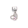 Italienischer Charms-Anhänger aus Silber mit Herz, weißen Strasssteinen und rosa Schmetterling - Herz Rosa Schmetterling Stil (12)