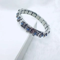 Vintage stainless steel stretch bracelet featuring blue beads and silver cross charms - Retro Cross Blue Bead (42)